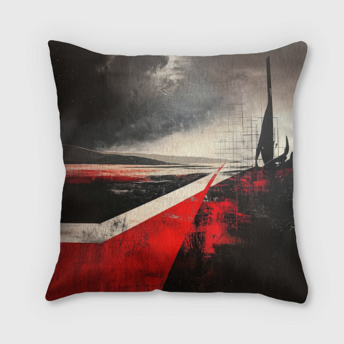 Подушка квадратная Футуристичный пейзаж в ретро стиле / 3D-принт – фото 1