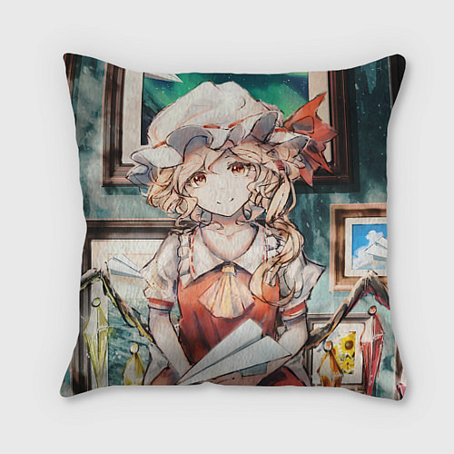 Подушка квадратная Touhou Project Flandre милая с бумажным самолётико / 3D-принт – фото 1