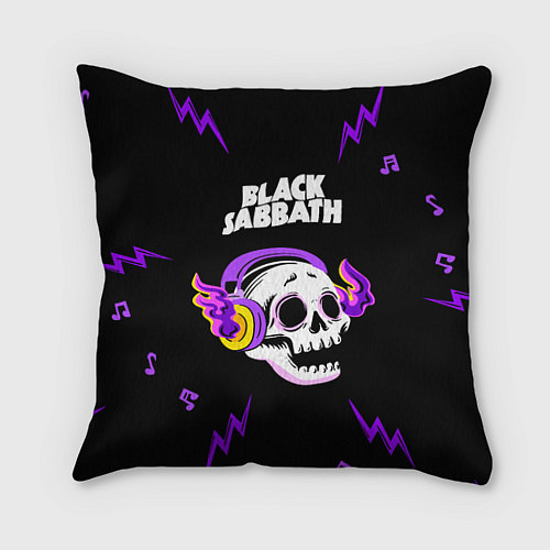 Подушка квадратная Black Sabbath неоновый череп / 3D-принт – фото 1