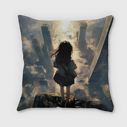 Подушка квадратная Девушка и город, цвет: 3D-принт