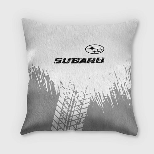Подушка квадратная Subaru speed на светлом фоне со следами шин посере / 3D-принт – фото 1