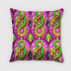 Подушка квадратная Желто-зеленые змеи паттерн