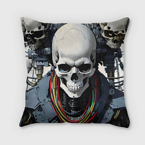 Подушка квадратная Cool cyber skull - ai art fantasy / 3D-принт – фото 1