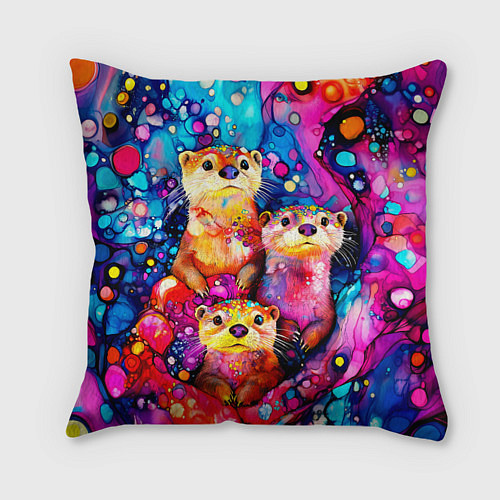 Подушка квадратная Три выдры / 3D-принт – фото 1