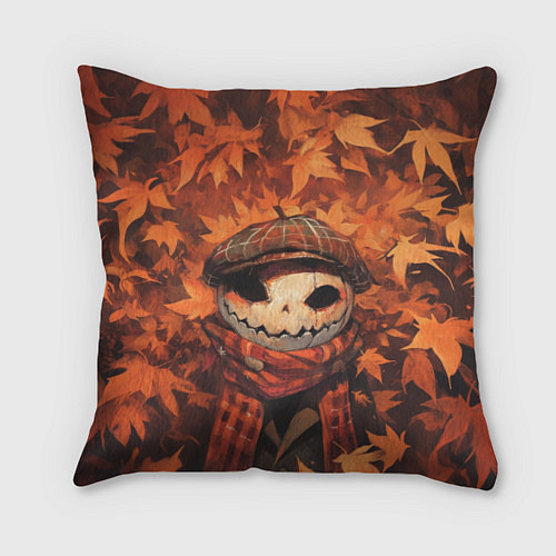 Подушка квадратная Тыквинный Джек в кепке и шарфе / 3D-принт – фото 1