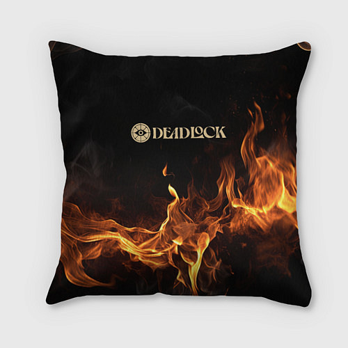 Подушка квадратная Deadlock logo на фоне огня / 3D-принт – фото 1