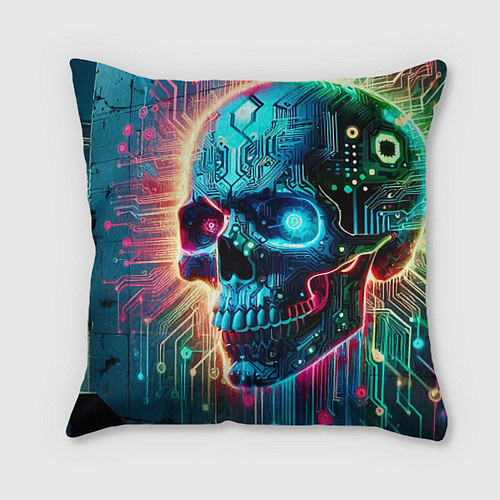 Подушка квадратная Cool cyber skull - neon glow / 3D-принт – фото 1