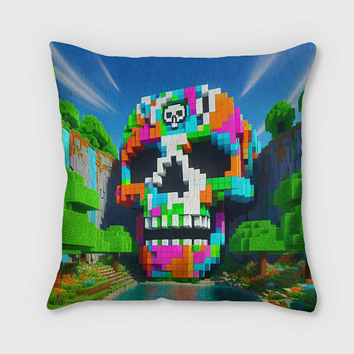 Подушка квадратная Minecraft landscape with skull - ai art fantasy / 3D-принт – фото 1