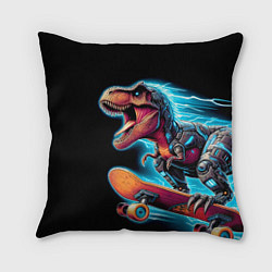 Подушка квадратная Cool Dino on a skateboard - neon glow fantasy