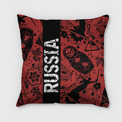 Подушка квадратная Россия на фоне матрёшек балалайки и славянских узо