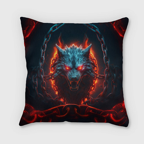 Подушка квадратная Агрессивный волк в цепях / 3D-принт – фото 1
