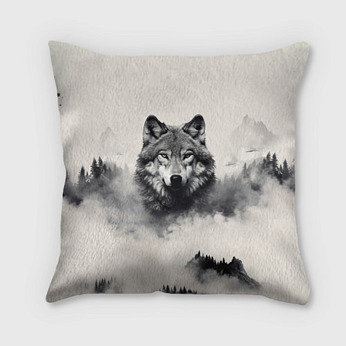 Подушка квадратная Голова серого волка / 3D-принт – фото 1