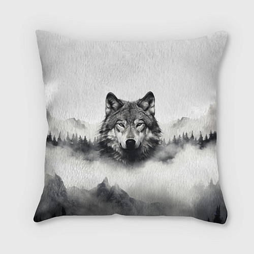Подушка квадратная Голова серого волка / 3D-принт – фото 1