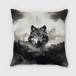 Подушка квадратная Голова серого волка, цвет: 3D-принт