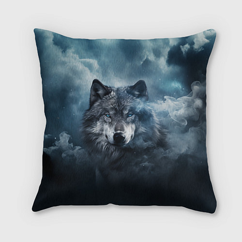 Подушка квадратная Волк ночью под луной / 3D-принт – фото 1