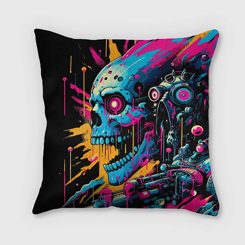 Подушка квадратная Cool cyber skull - ai art / 3D-принт – фото 1