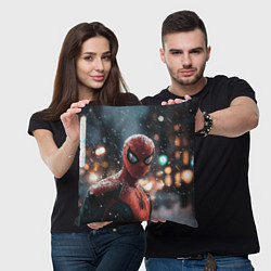 Подушка квадратная Spider man на фоне снегопада, цвет: 3D-принт — фото 2