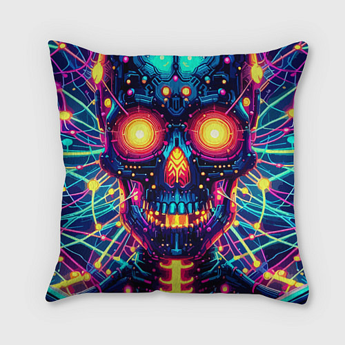 Подушка квадратная Neon skull - ai art fantasy / 3D-принт – фото 1