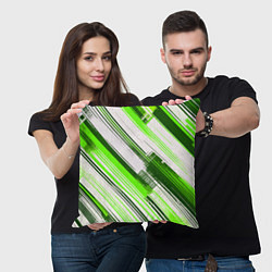 Подушка квадратная Зелёные диагональные полосы на белом фоне, цвет: 3D-принт — фото 2