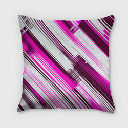 Подушка квадратная Розовые диагональные полосы на белом фоне, цвет: 3D-принт