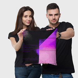 Подушка квадратная Горизонтальные полосы на чёрно-розовом фоне, цвет: 3D-принт — фото 2