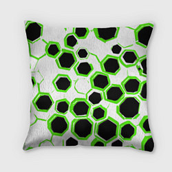 Подушка квадратная Чёрно-зелёные шестиугольники на белом фоне, цвет: 3D-принт