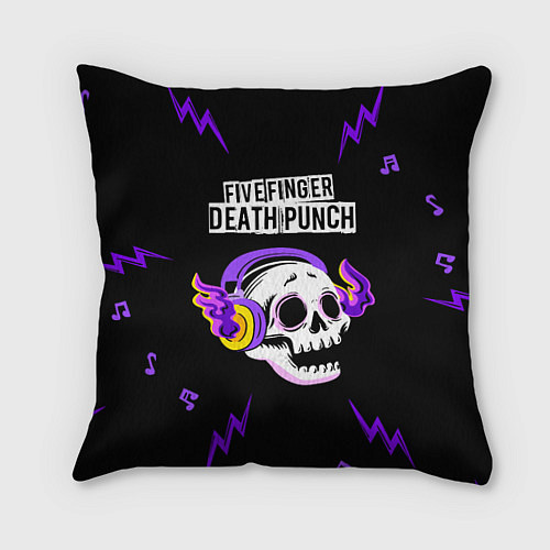 Подушка квадратная Five Finger Death Punch неоновый череп / 3D-принт – фото 1