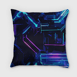 Подушка квадратная Сине-розовые полосы на чёрном фоне, цвет: 3D-принт