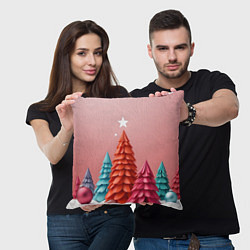 Подушка квадратная Новогодние ели, цвет: 3D-принт — фото 2