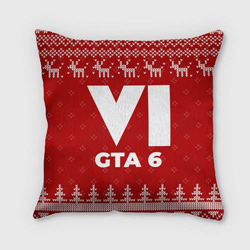 Подушка квадратная Новогодний GTA 6 с оленями / 3D-принт – фото 1