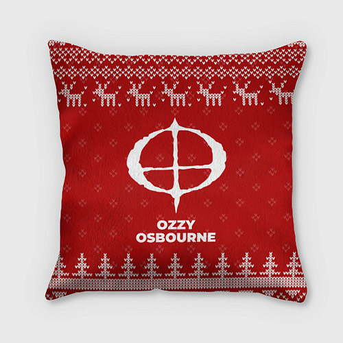Подушка квадратная Новогодний Ozzy Osbourne с оленями / 3D-принт – фото 1