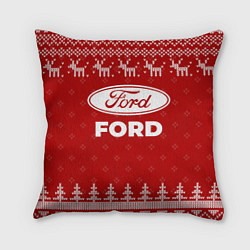 Подушка квадратная Новогодний Ford с оленями, цвет: 3D-принт