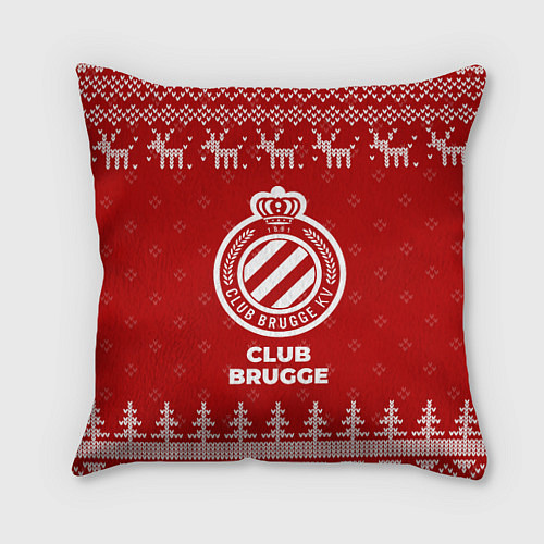 Подушка квадратная Новогодний Club Brugge с оленями / 3D-принт – фото 1