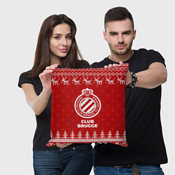 Подушка квадратная Новогодний Club Brugge с оленями, цвет: 3D-принт — фото 2