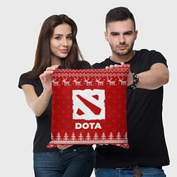 Подушка квадратная Новогодний Dota с оленями, цвет: 3D-принт — фото 2