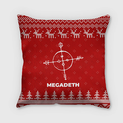 Подушка квадратная Новогодний Megadeth с оленями / 3D-принт – фото 1