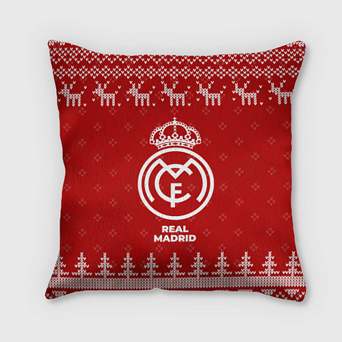 Подушка квадратная Новогодний Real Madrid с оленями / 3D-принт – фото 1