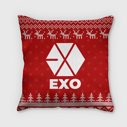 Подушка квадратная Новогодний Exo с оленями, цвет: 3D-принт