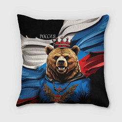 Подушка квадратная Русский медведь с гербом России на груди на фоне ф