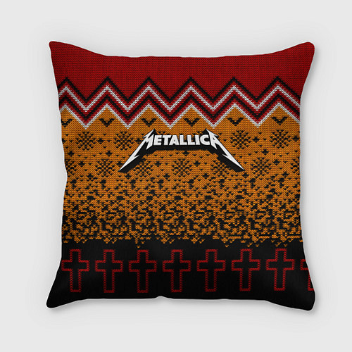 Подушка квадратная Metallica christmas ugly sweater / 3D-принт – фото 1