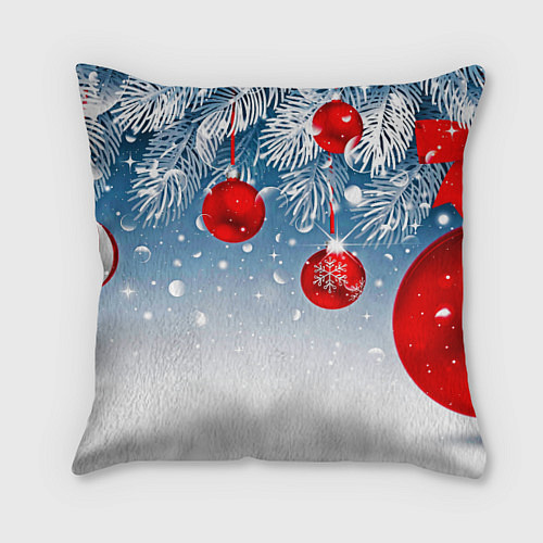 Подушка квадратная Ёлочные ветви с игрушками / 3D-принт – фото 1