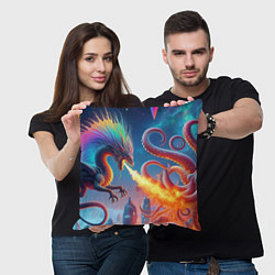 Подушка квадратная Огнедышащий дракон против осьминога - нейроарт фан, цвет: 3D-принт — фото 2