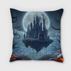 Подушка квадратная Замок Дракулы и неоновые грибы - нейроарт фантазия, цвет: 3D-принт
