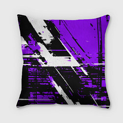 Подушка квадратная Diagonal black and white stripes on a purple backg