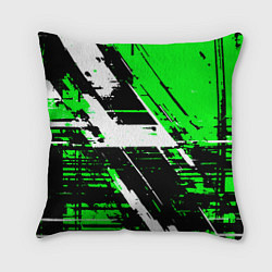 Подушка квадратная Diagonal black and white stripes on a green backgr