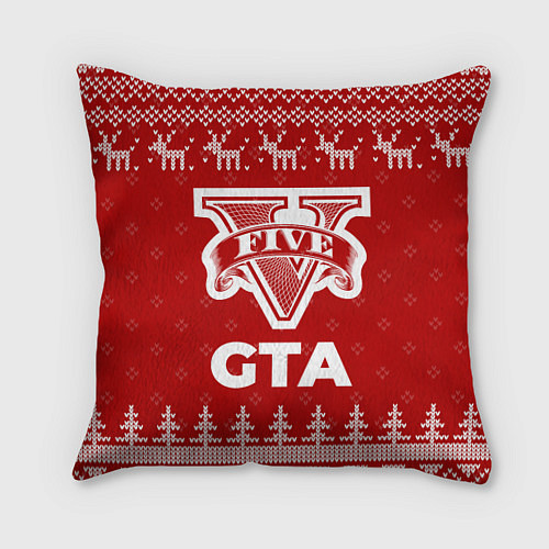 Подушка квадратная Новогодний GTA с оленями / 3D-принт – фото 1