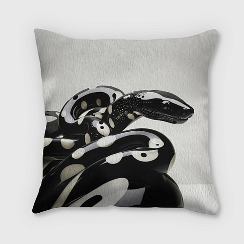Подушка квадратная Черная кибер-змея с белыми пятнами / 3D-принт – фото 1