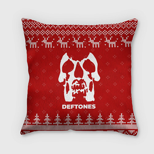 Подушка квадратная Новогодний Deftones с оленями / 3D-принт – фото 1