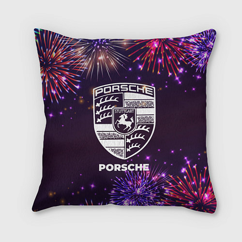 Подушка квадратная Праздничный Porsche / 3D-принт – фото 1