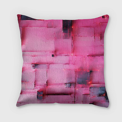 Подушка квадратная Чёрные пятна на розовом фоне абстракция / 3D-принт – фото 1